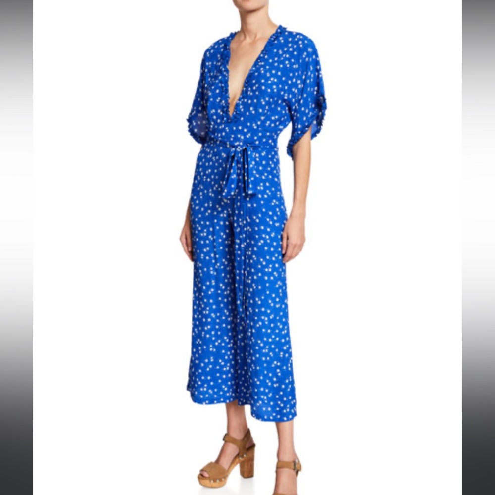 La Villa Cobalt Blue Floral Print Wide-Leg Jumpsuit